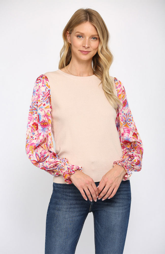 Floral Print Woven Sweater