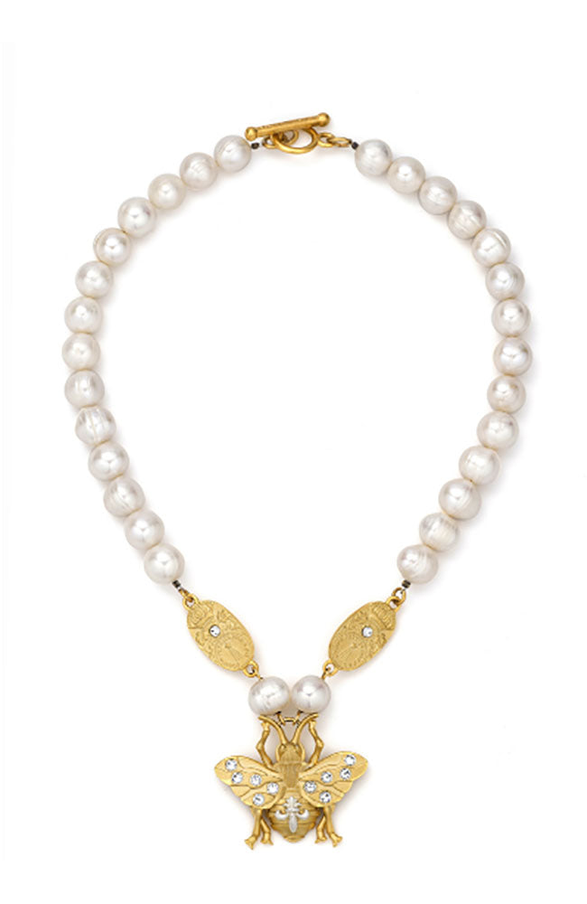 Pearl Necklace with Bee Pendant
