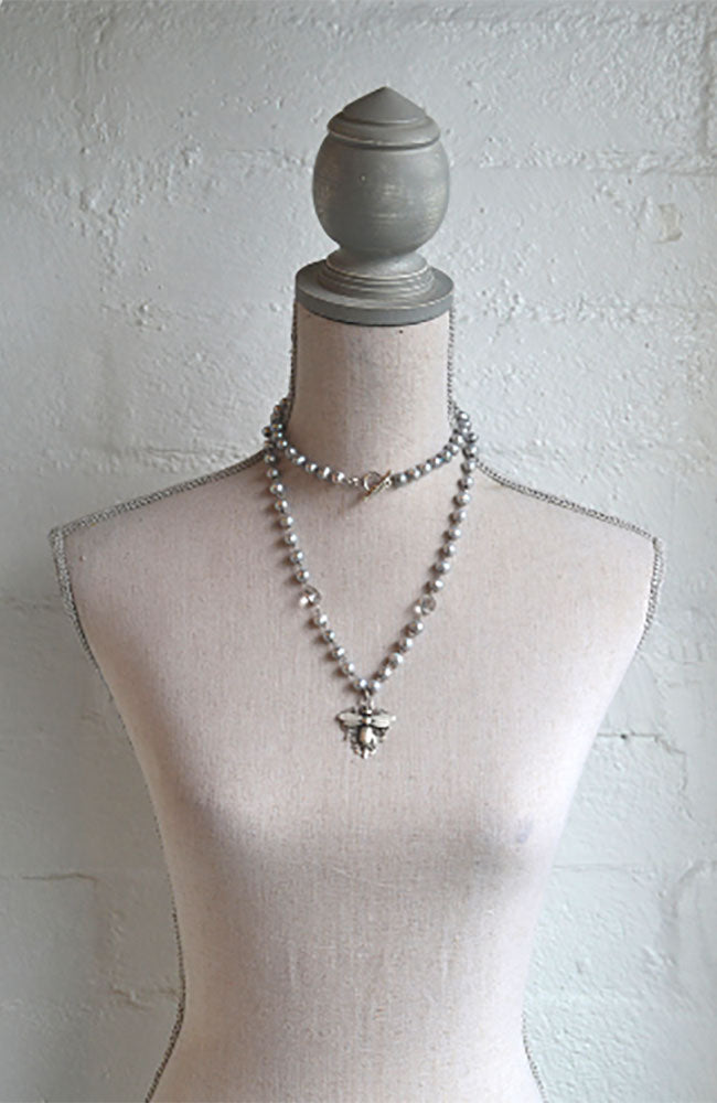 36" Silver Freshwater Pearl Miel Pendant