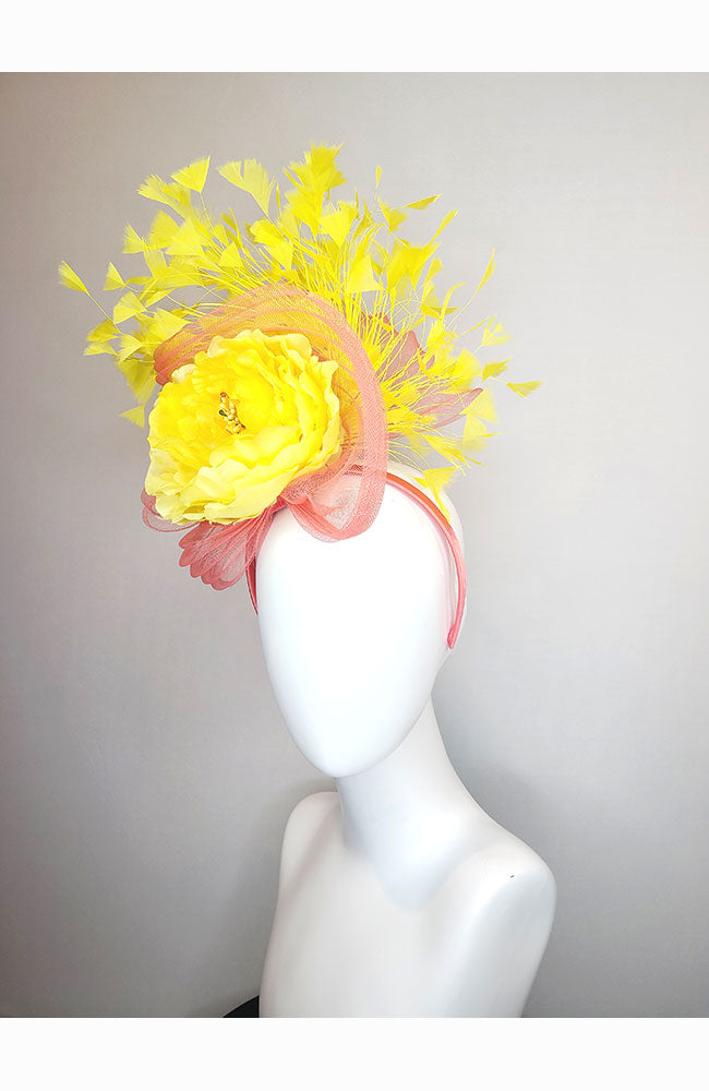 Pink Band Fascinator with Large Yellow Flower