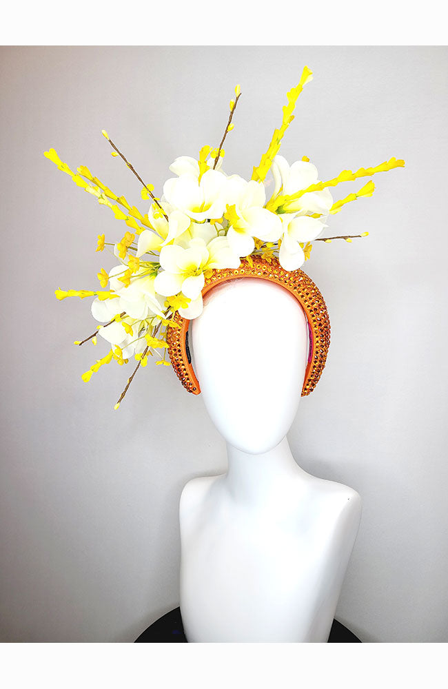 Pink Beaded Headband with White & Yellow Flowers