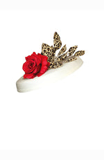 Ecru Hat with Leopard Trim and Red Flower