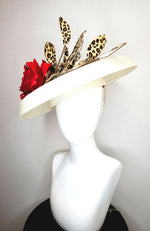 Ecru Hat with Leopard Trim and Red Flower