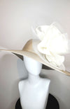 Gold Large Brim Hat with White Flower