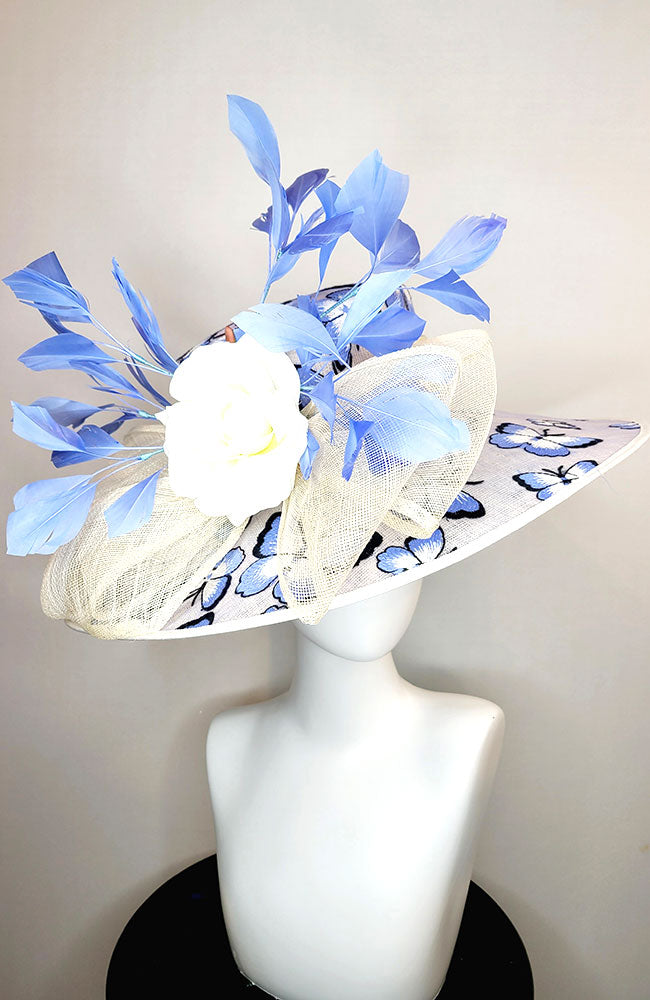 Large Brim Blue Print Hat