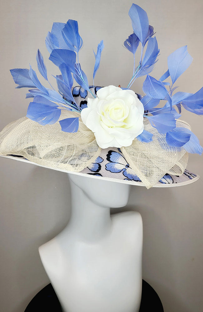 Large Brim Blue Print Hat