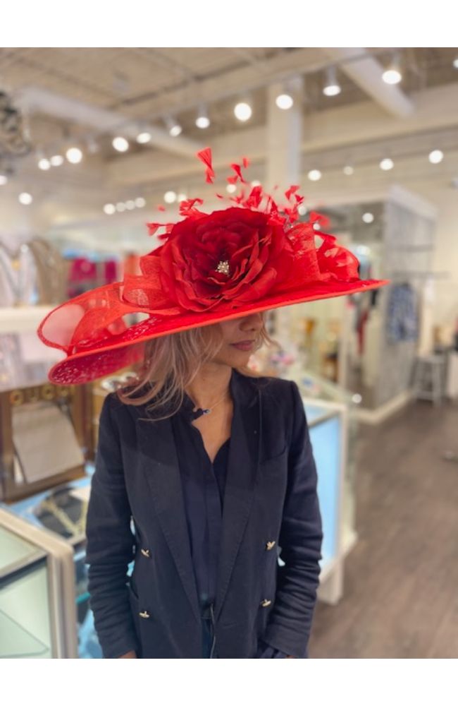 Solid Red Hat with Large Flower
