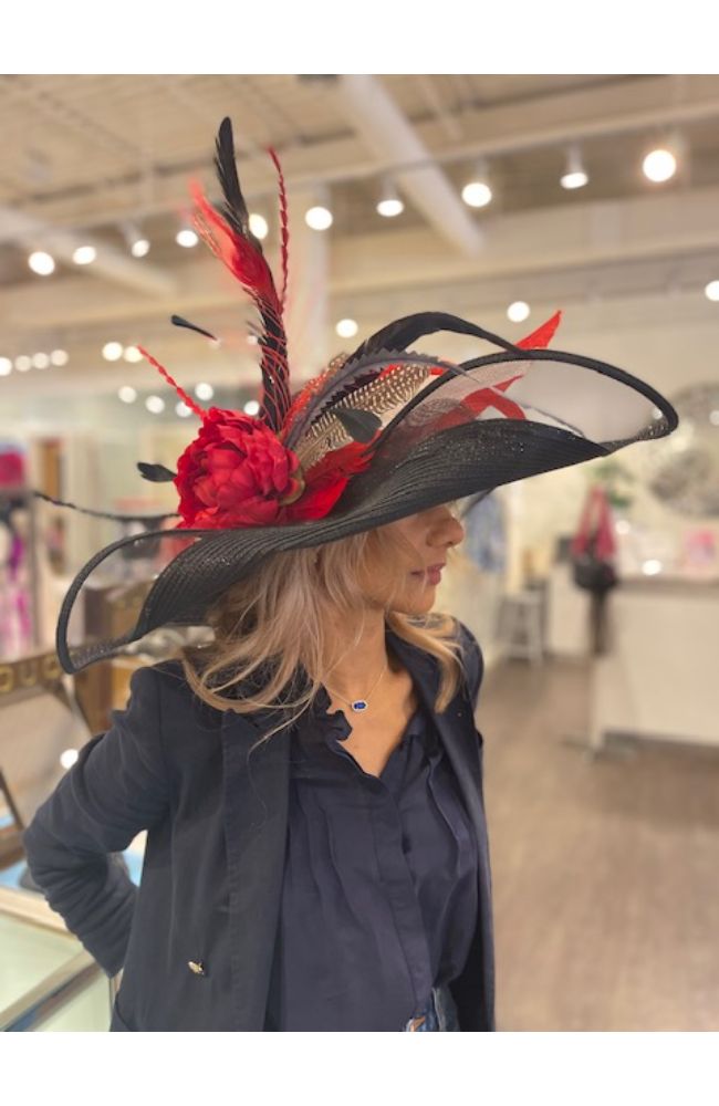 Black Hat with Red Flower