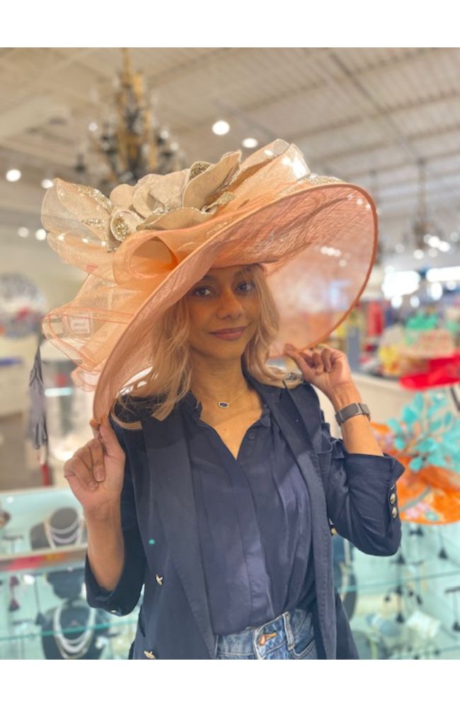 Blush Hat with Gold Flower
