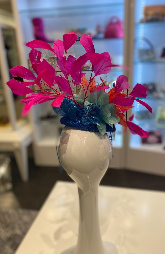 Fascinator Blue Peach Pink