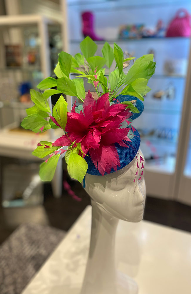 Fascinator Blue Pink Lime