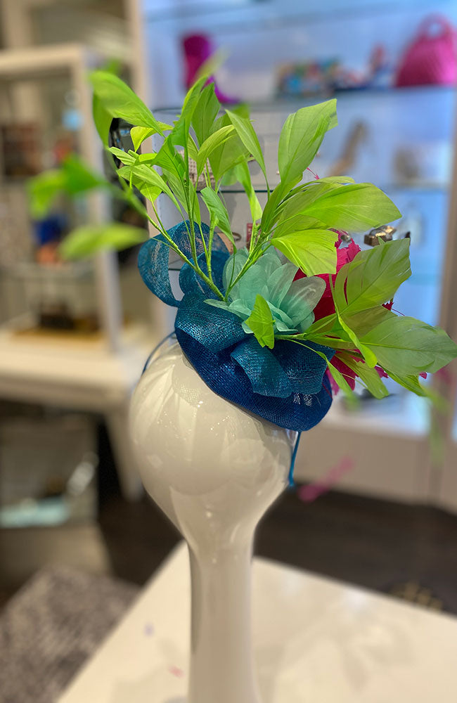 Fascinator Blue Pink Lime