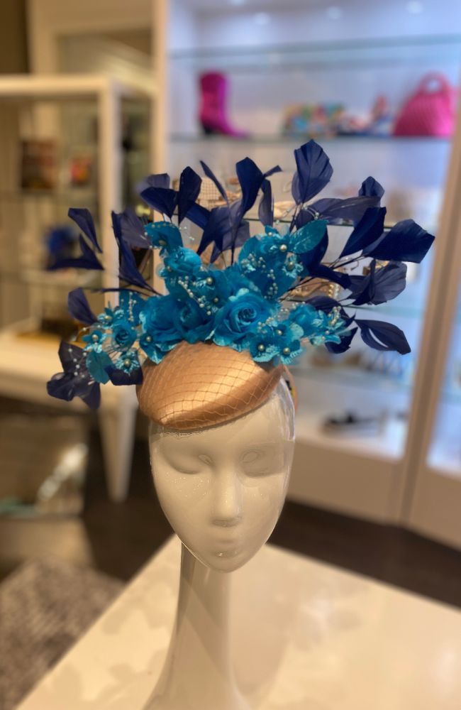 Fascinator Beige Aqua Navy