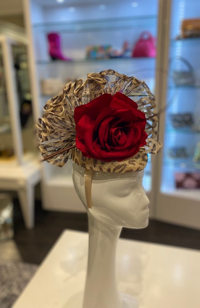 Fascinator Leopard Red Rose