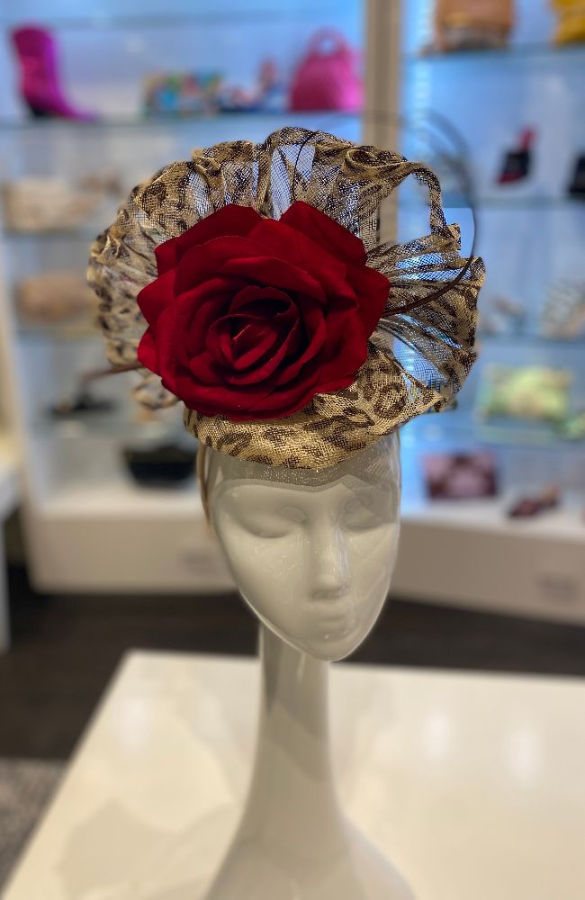 Fascinator Leopard Red Rose