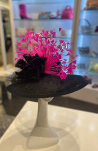 Hat Black Pink Feathers