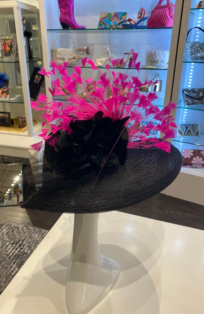 Hat Black Pink Feathers