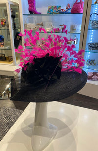 Hat Black Pink Feathers