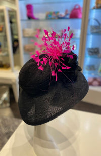 Hat Black Pink Feathers