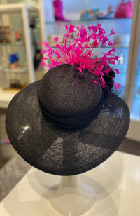 Hat Black Pink Feathers