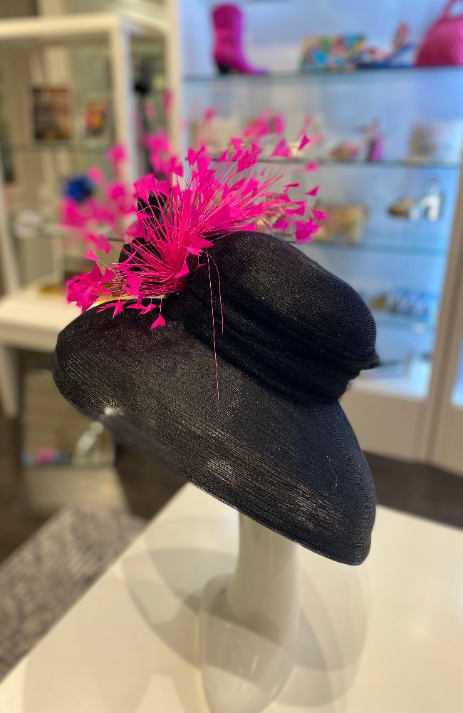 Hat Black Pink Feathers