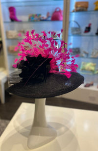 Hat Black Pink Feathers