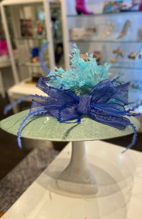 Hat Blue Flowers on Green Hat