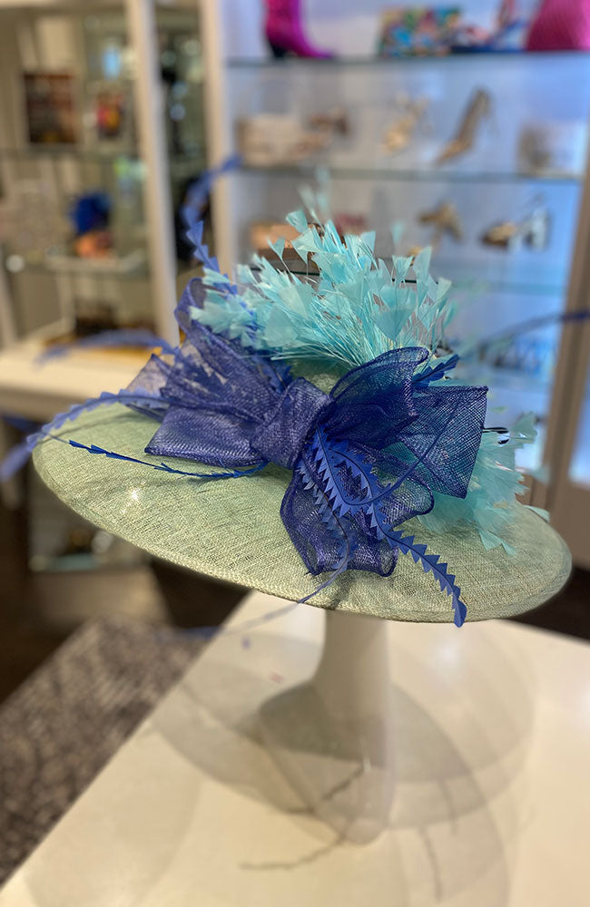 Hat Blue Flowers on Green Hat