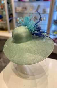 Hat Blue Flowers on Green Hat