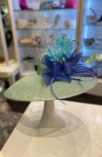 Hat Blue Flowers on Green Hat
