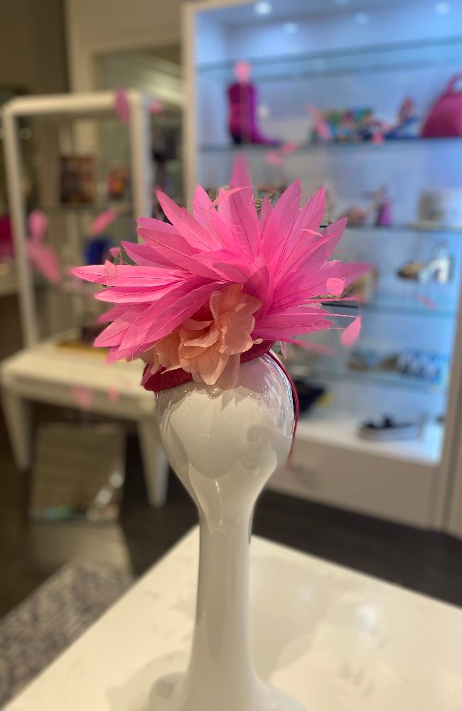 Fascinator Pink Flower Feather