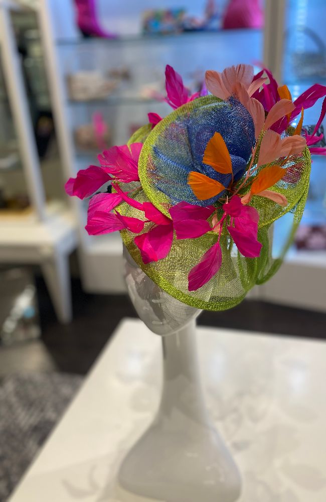 Fascinator Green Pink Blue