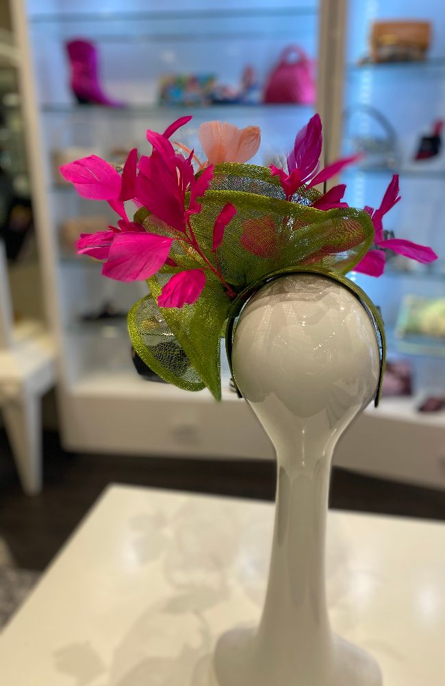 Fascinator Green Pink Blue