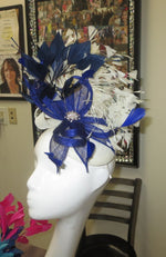 Fascinator White Navy Blue