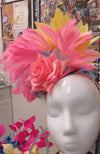Fascinator Pink Flower Yellow Feather