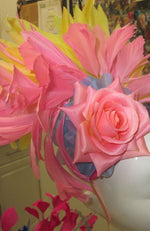 Fascinator Pink Flower Yellow Feather