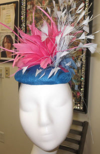 Fascinator Pink Flower Blue Base