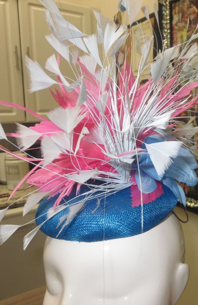 Fascinator Pink Flower Blue Base