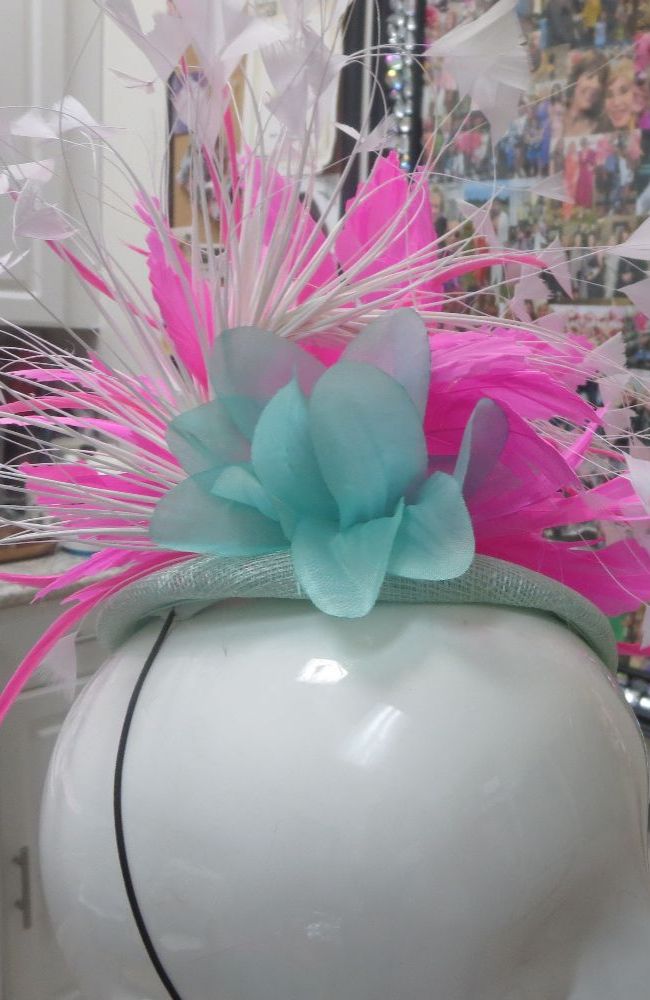 Fascinator Pink Flower Mint