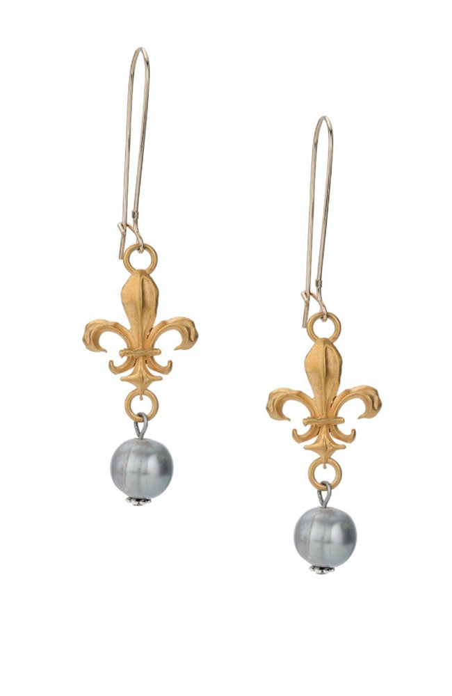 24k Fleur Connector Earring with Pearl Dangles