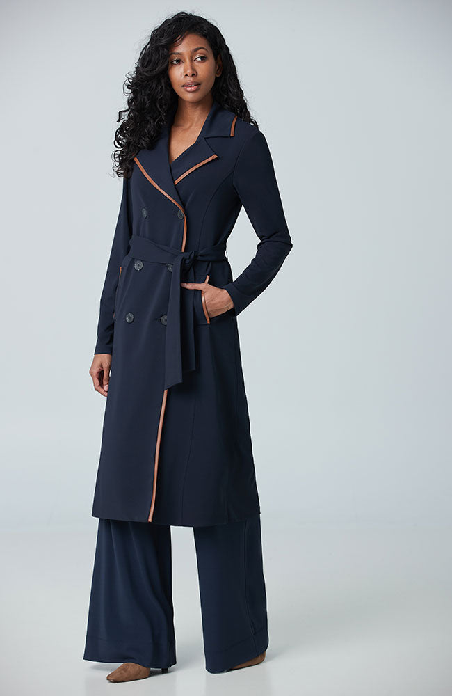 Trench Coat Faux Leather Trim TS