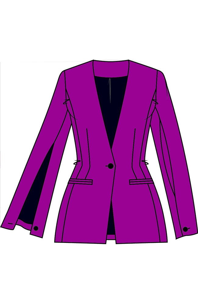 Collarless Jacket Vented Sleeve