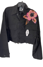 Black Spider on Black Jacket Cropped with Applique