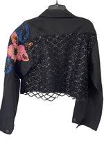 Black Spider on Black Jacket Cropped with Applique