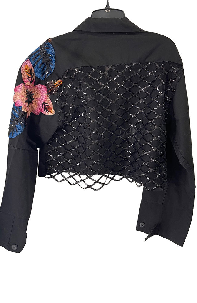 Black Spider on Black Jacket Cropped with Applique
