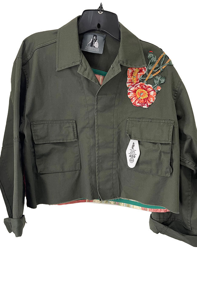 Stripe Chintz on Solid Green Cropped Appliques