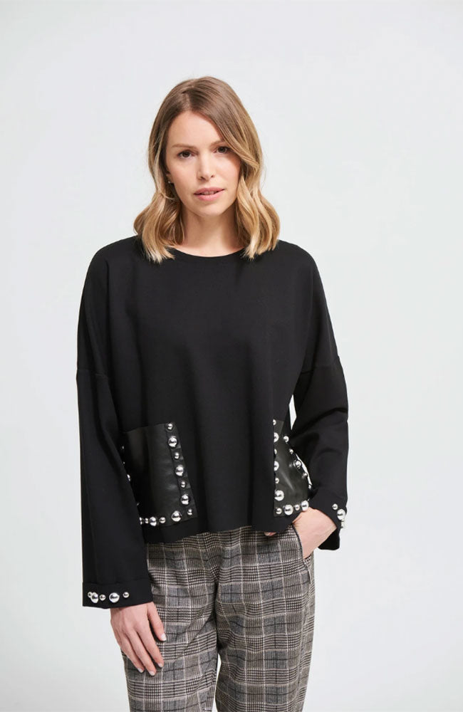 Top with Faux Leather Pockets