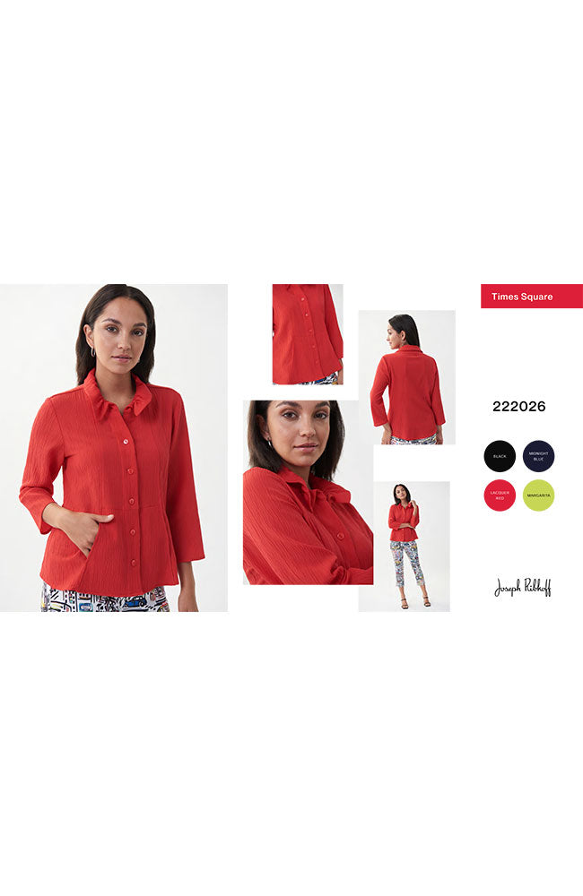 3/4 Slv Collared Blouse Pocket