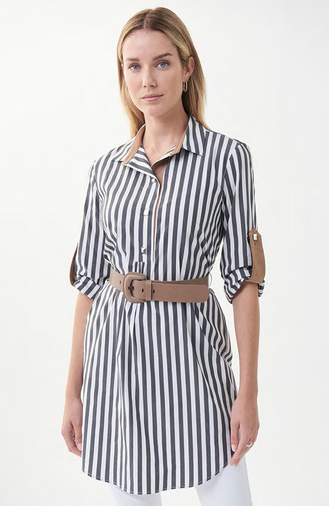 Stripe Belted Tunic Blouse