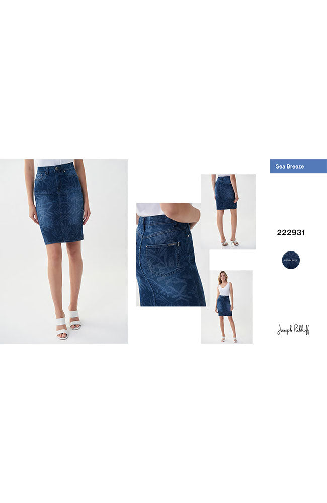 Denim Skirt Leaf Patterned